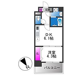 メイクス天王寺 1DKの間取図画像