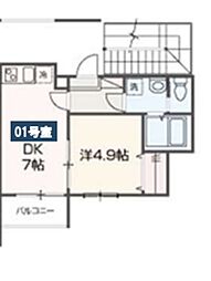 ＭＥＬＤＩＡ鷹の台 2階1DKの間取り