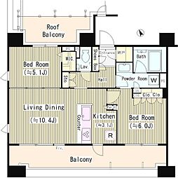 シェフルール西早稲田ラヴィーナ 5階2LDKの間取り