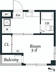 アミューズV 3階1Kの間取り
