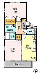 ドミール岩瀬 2DKの間取図画像