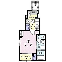 グリーンウエスト2 1Kの間取図画像