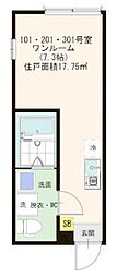 ハーモニーテラス足立8 ワンルームの間取図画像