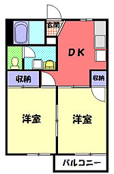 JR中央線 八王子駅 バス21分 左入会館前下車 徒歩1分の賃貸アパート 2階2DKの間取り