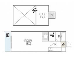 山愛2番館 2階ワンルームの間取り
