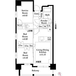 プレシス上福岡 7階2SLDKの間取り