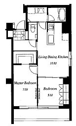 フレンシア外苑西 6階2LDKの間取り