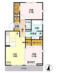 プレミールB 2LDKの間取図画像
