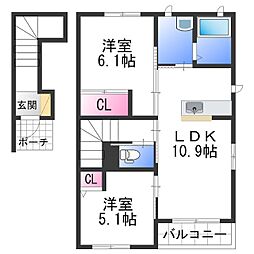 シャーメゾンi 2階2LDKの間取り