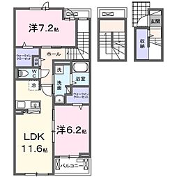メゾン　ヴォロンテ　I 3階2LDKの間取り