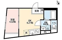 SPOY戸越銀座 2階1DKの間取り