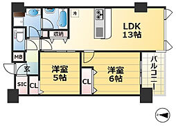 アプリーレ神戸元町 12階2LDKの間取り