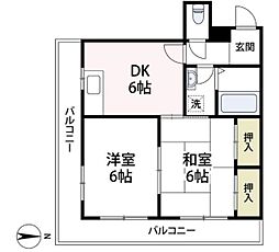 相模原スカイハイツ田野倉 5階2DKの間取り