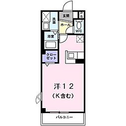 アンソレイエ 2階ワンルームの間取り