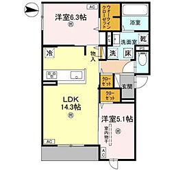 D-residence墨江 1階2LDKの間取り