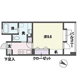 アントゥール薬院 14階1Kの間取り