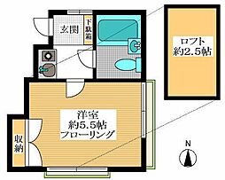 ベルンフラット 2階1Kの間取り
