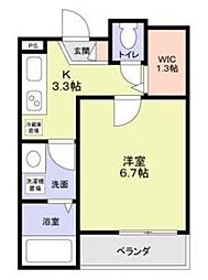 モンレーヴ本駒込 2階1Kの間取り