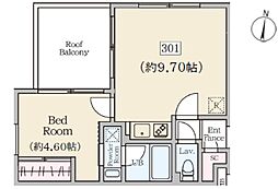 レーヴレジデンス初台 3階1LDKの間取り