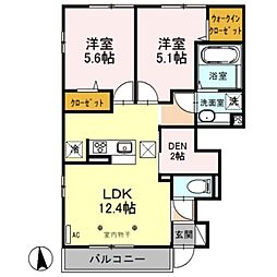 セントフィールドII 1階2LDKの間取り