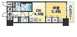 レジディア神戸磯上 1DKの間取図画像