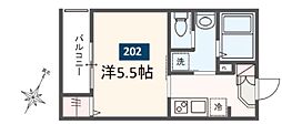 MELDIA東林間 2階1Kの間取り