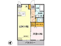 グリシーヌA 1LDKの間取図画像