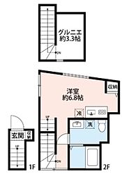 ハナテラス竹ノ塚 2階ワンルームの間取り