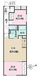 グローリオシェルト杉並方南町 2DKの間取図画像