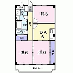 メルセラージュ 3階3DKの間取り