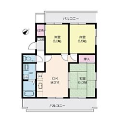 吉田ハイツ武蔵野 3DKの間取図画像