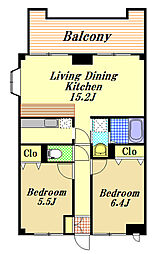 クレスタ妙典 4階2LDKの間取り
