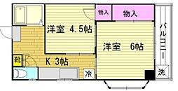 藤コーポ 2階2Kの間取り