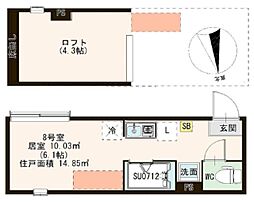 リバーテラス千住大橋 2階ワンルームの間取り