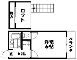 ヨーロピアン15番館 2階1Kの間取り