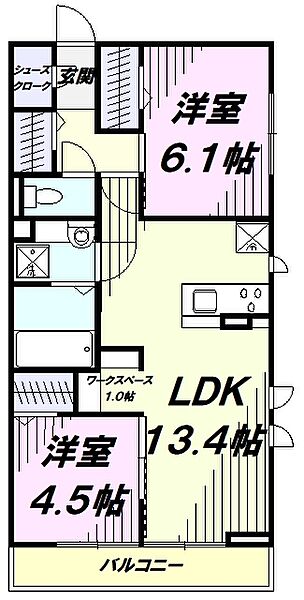 フェリーチェ ｜東京都国立市谷保(賃貸アパート2LDK・2階・57.78㎡)の写真 その2
