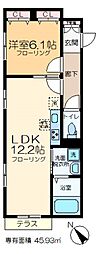 カーサ・デ・ラ・ルーム 1階1LDKの間取り