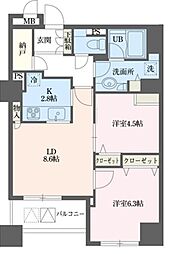 ドゥーエ横浜駅前 2LDKの間取図画像