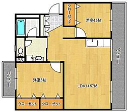 コーポ皿山 2LDKの間取図画像