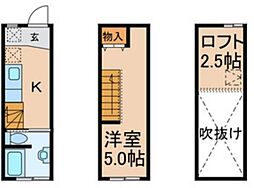 京成本線 国府台駅 徒歩18分の賃貸テラスハウス 1階1Kの間取り