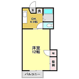 岡江ハイツ北棟 1Kの間取図画像