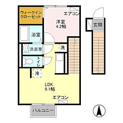 多摩都市モノレール 万願寺駅 徒歩8分の賃貸アパート 2階1LDKの間取り