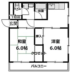 笹木コーポ 3階2Kの間取り