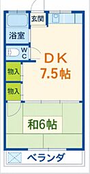 松園荘 1DKの間取図画像