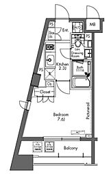 プラウドフラット三軒茶屋 8階1Kの間取り