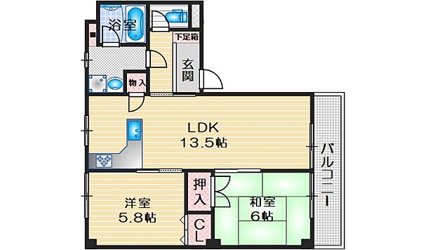 ワンズホーム大道 ｜大阪府豊中市島江町２丁目(賃貸マンション2LDK・1階・54.27㎡)の写真 その2