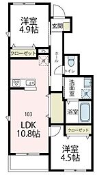 アズーロ鵠沼 2LDKの間取図画像