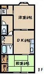 オリーブハウスII 1階2DKの間取り