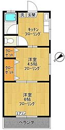 清川ハイツ 2階2Kの間取り