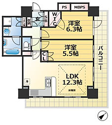 ライオンズタワー神戸元町 5階2LDKの間取り